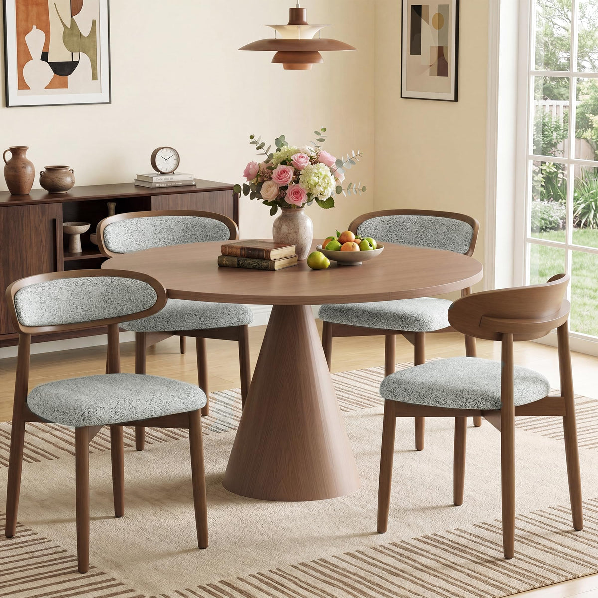 Wooden Dining Chairs set of 4, Farmhouse Dinner Chairs with Curved Back