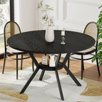 42" Round Dining Table for 4, Farmhouse Kitchen Table with Storage, Space Saving Circle Dinner Table, Rustic Wood Kitchen & Dining Room Tables with Metal Legs for Home, Apartment, Office, Restaurant
