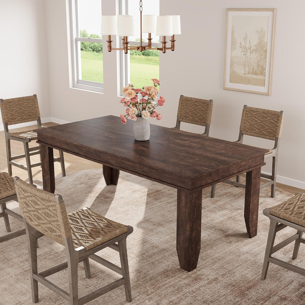 GarveeHome Farmhouse Dining Table for 6-8 People, 71 in Long Kitchen Tables