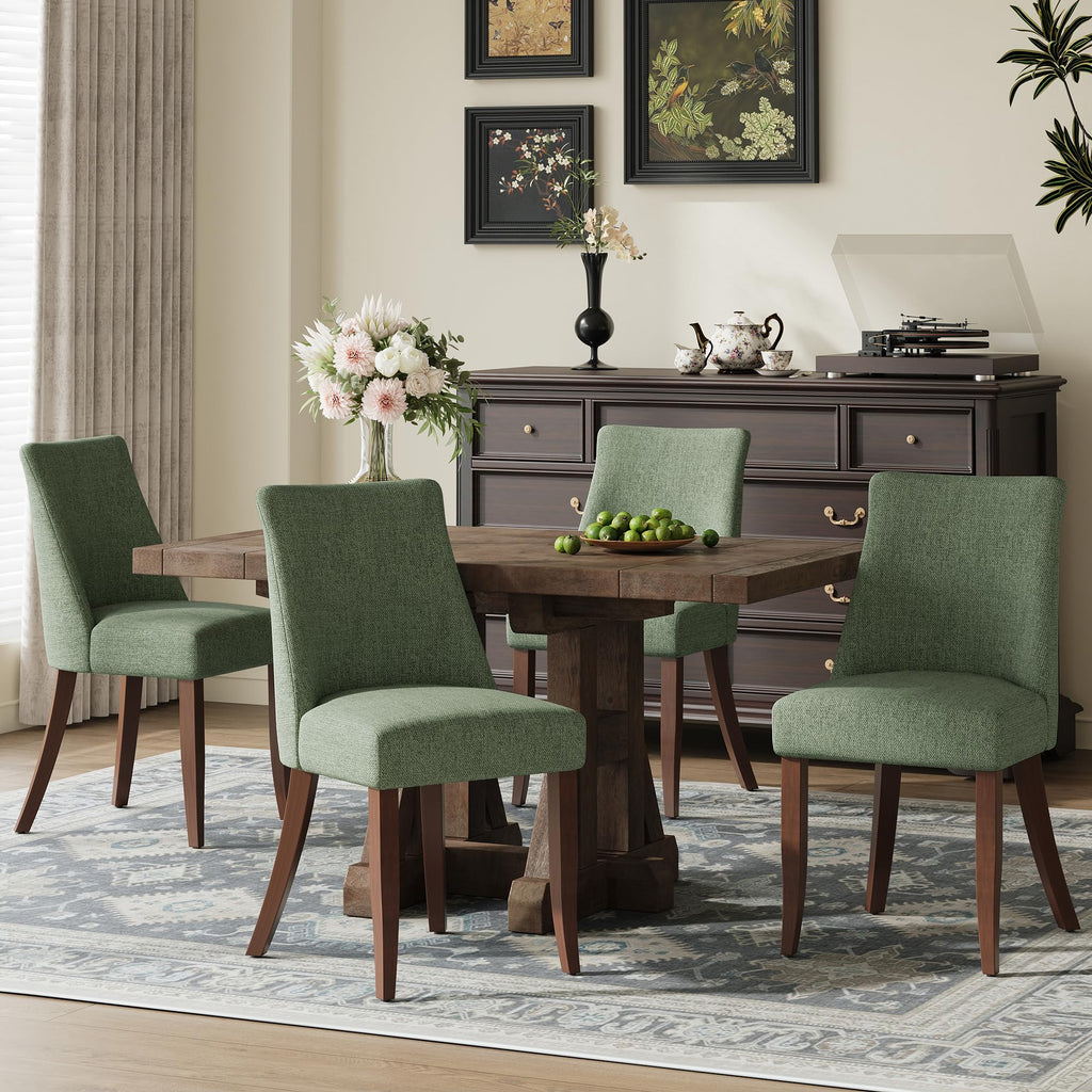 COLAMY Upholstered Dining Chairs Set of 6, Mid Century Modern Kitchen Chairs with Back, Farmhouse Fabric Side Dining Room Chairs with Wood Legs for Dining Room Restaurant, Brown