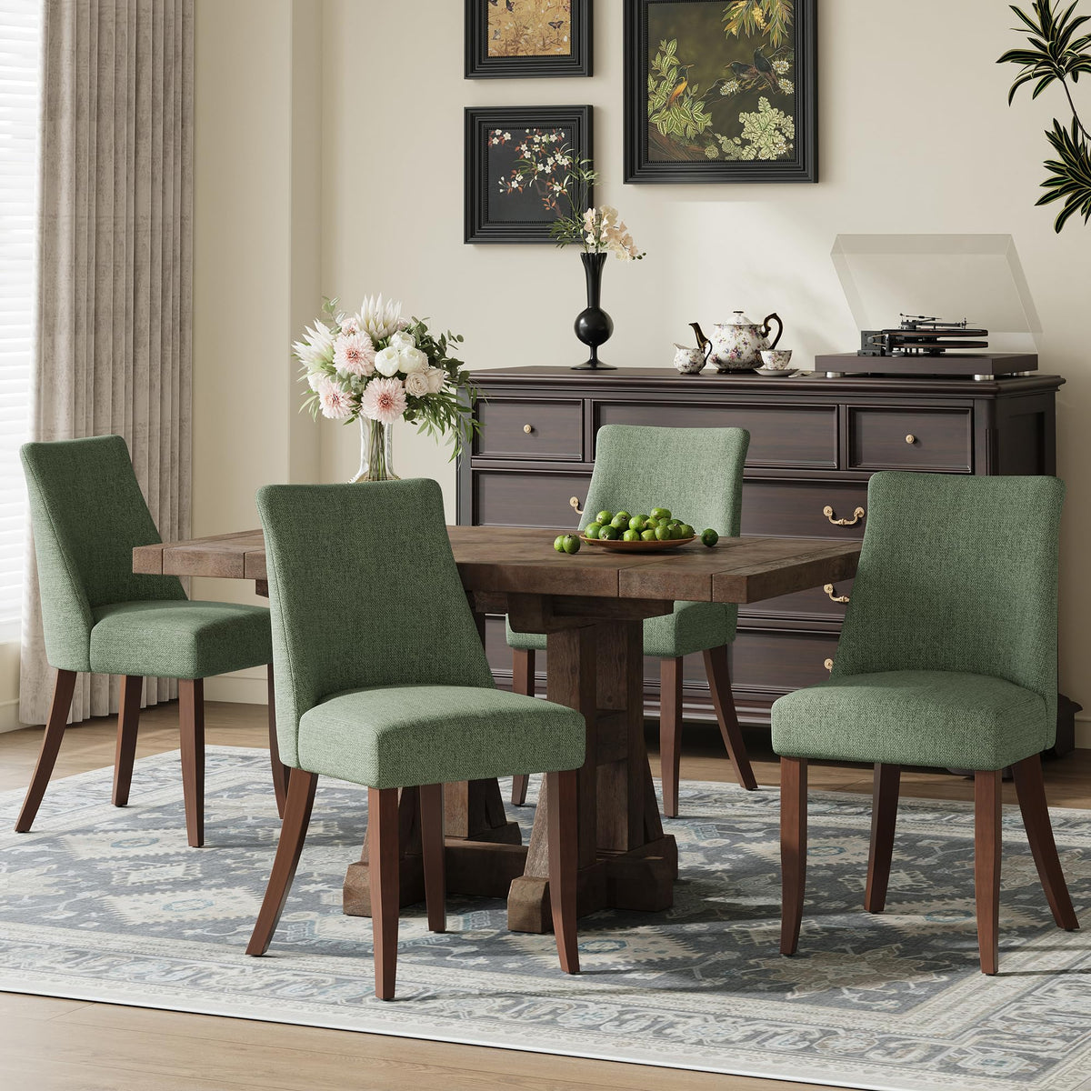 COLAMY Upholstered Dining Chairs Set of 6, Mid Century Modern Kitchen Chairs with Back, Farmhouse Fabric Side Dining Room Chairs with Wood Legs for Dining Room Restaurant, Brown