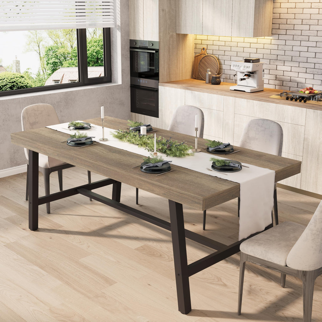 GarveeHome Industrial Dining Table for 6-8 People, 70.87" Long Large Kitchen Table with Sturdy Metal Frame, Rectangular Counter for Dinner, Kitchen, Dining Room (Natural, 71" Non-extendable)