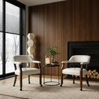 LEEMTORIG Large Dining Chairs with Casters and Arms, Rolling Dining Chairs with Wheels, Accent Game Poker Chairs, Wood Boss Caption's Chairs, 26“Dx25.2 Wx31.5“H, Cherry Legs & Ivory PU, SY-1533-WT