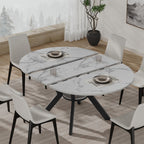 42"-58" Extendable Round Dining Table for 4-6, Kitchen Oval Table with Built-in Flip Leaf & Storage Shelf, Space Saving Modern Design with Sturdy Metal Legs for Kitchen, Living Room & Small Apartments