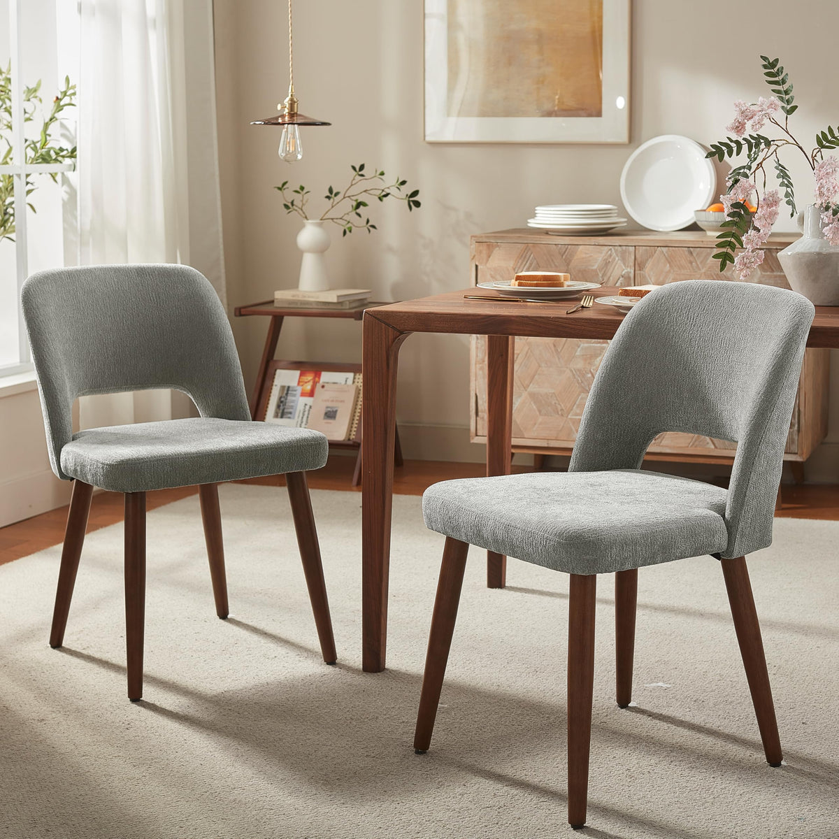Usaint Wooden Dining Chairs Set of 4, Fabric Dining Room Chairs, Green