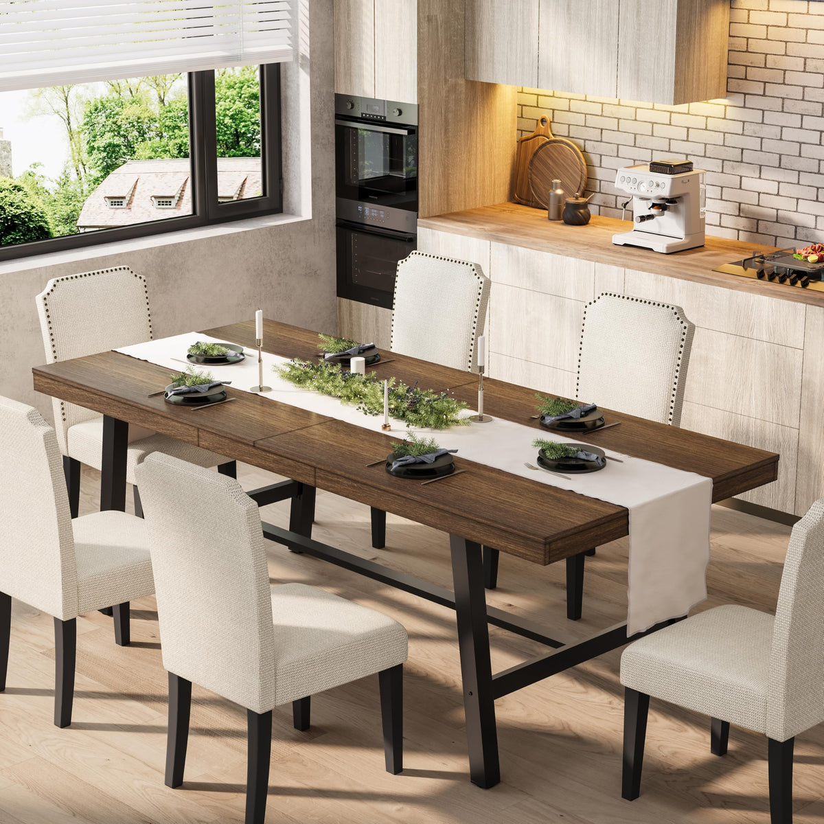 Garvee 79" Heavy Duty Kitchen Table, Rustic Dining Table, Brown