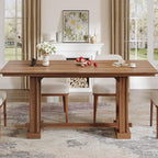 DWVO 70" Farmhouse Rectangular Dining Table for 6-8, Wooden, Dark Walnut