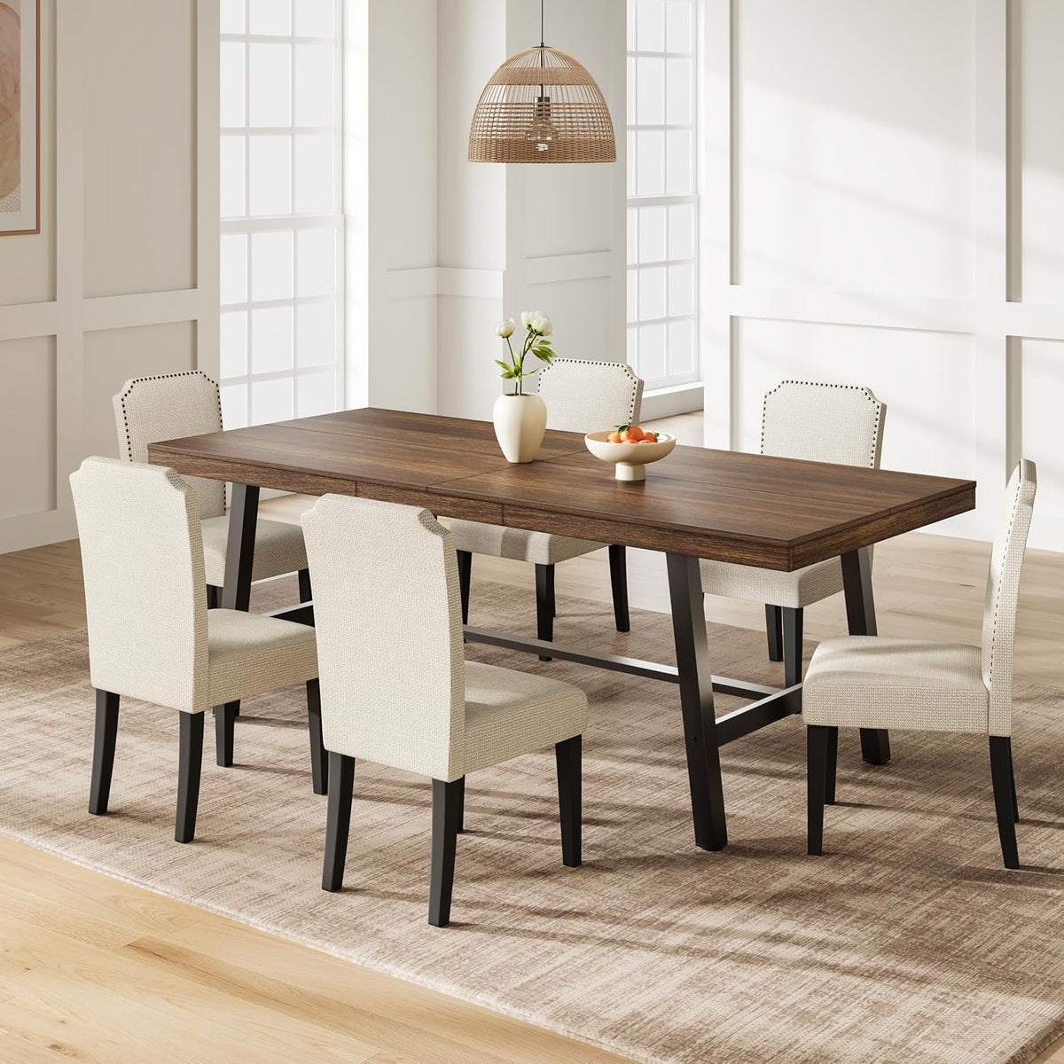 Garvee 79" Heavy Duty Kitchen Table, Rustic Dining Table, Brown