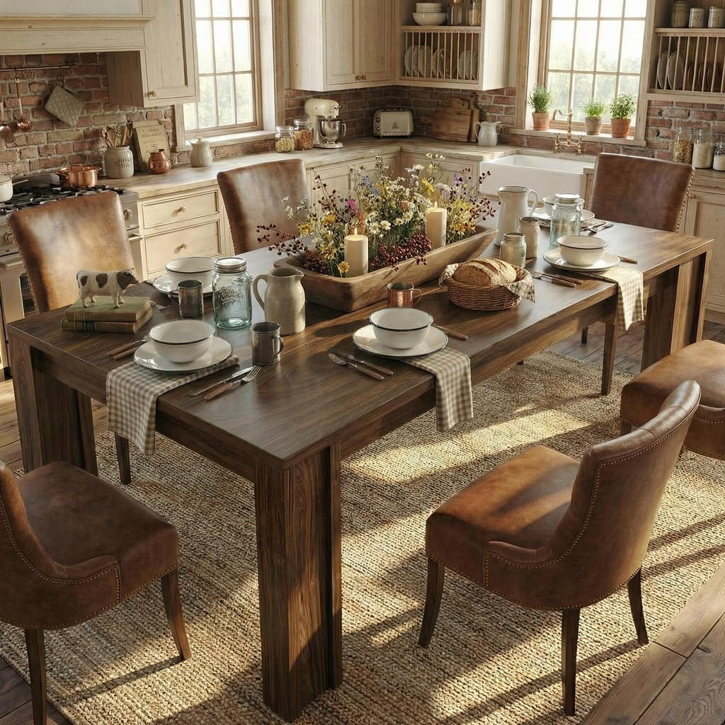 CABIHOME 71" Long Dining Table for 6-8, Rectangular Farmhouse Kitchen Dining Room Table w/Wider H Legs & Large Wooden Tabletop, Sturdy Frame, Wood Strip Base, for Apartment, Kitchen, Dining, Walnut