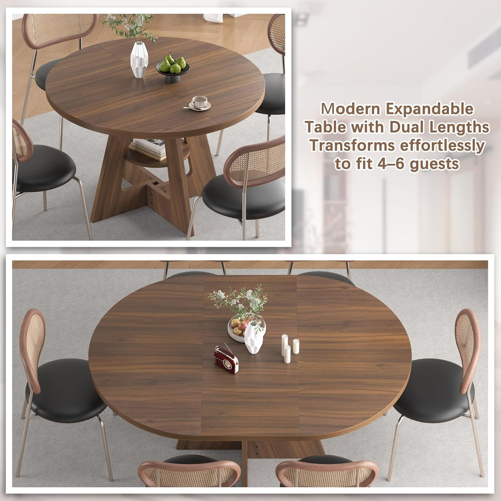 47.2"-63" Extendable Round Dining Table for 4-8, Kitchen Table