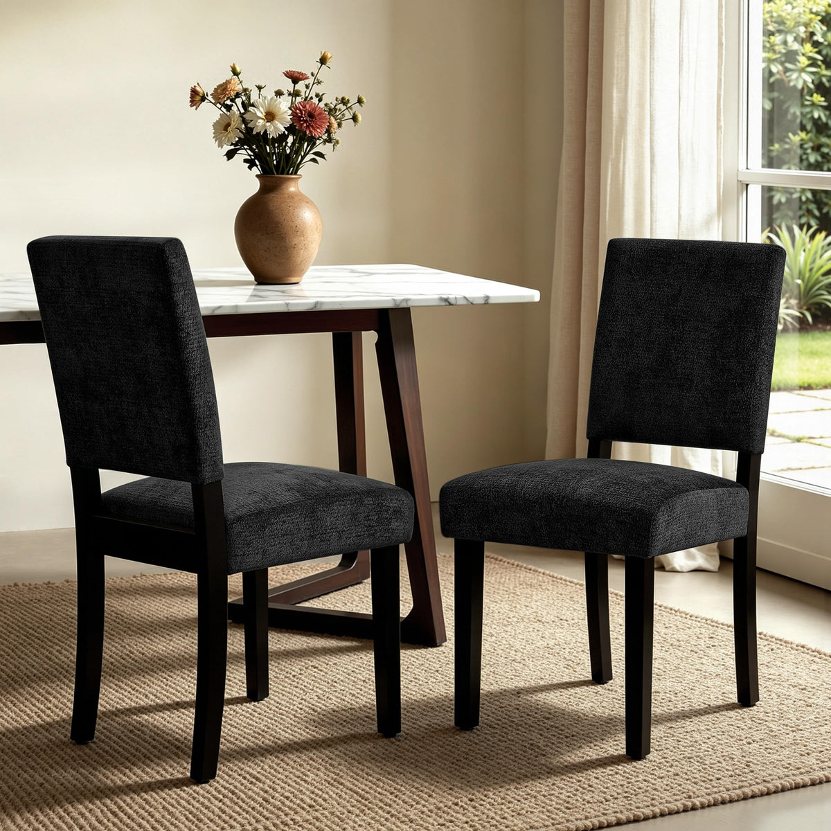 CHUN YI Dining Chairs Set of 4, Upholstered Dining Room Chairs, Modern Farmhouse Parsons Chairs with Solid Wood Legs & Fabric Padded Seat for Kitchen/Living Room/Restaurant, Beige