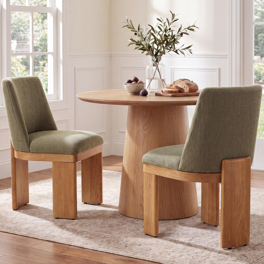 RIVOVA Upholstered Dining Chairs Set of 4, Modern Wooden Dining Room Chair Linen Fabric Kitchen Chairs Farmhouse Dinner Chair with Hardwood Frame, Beige