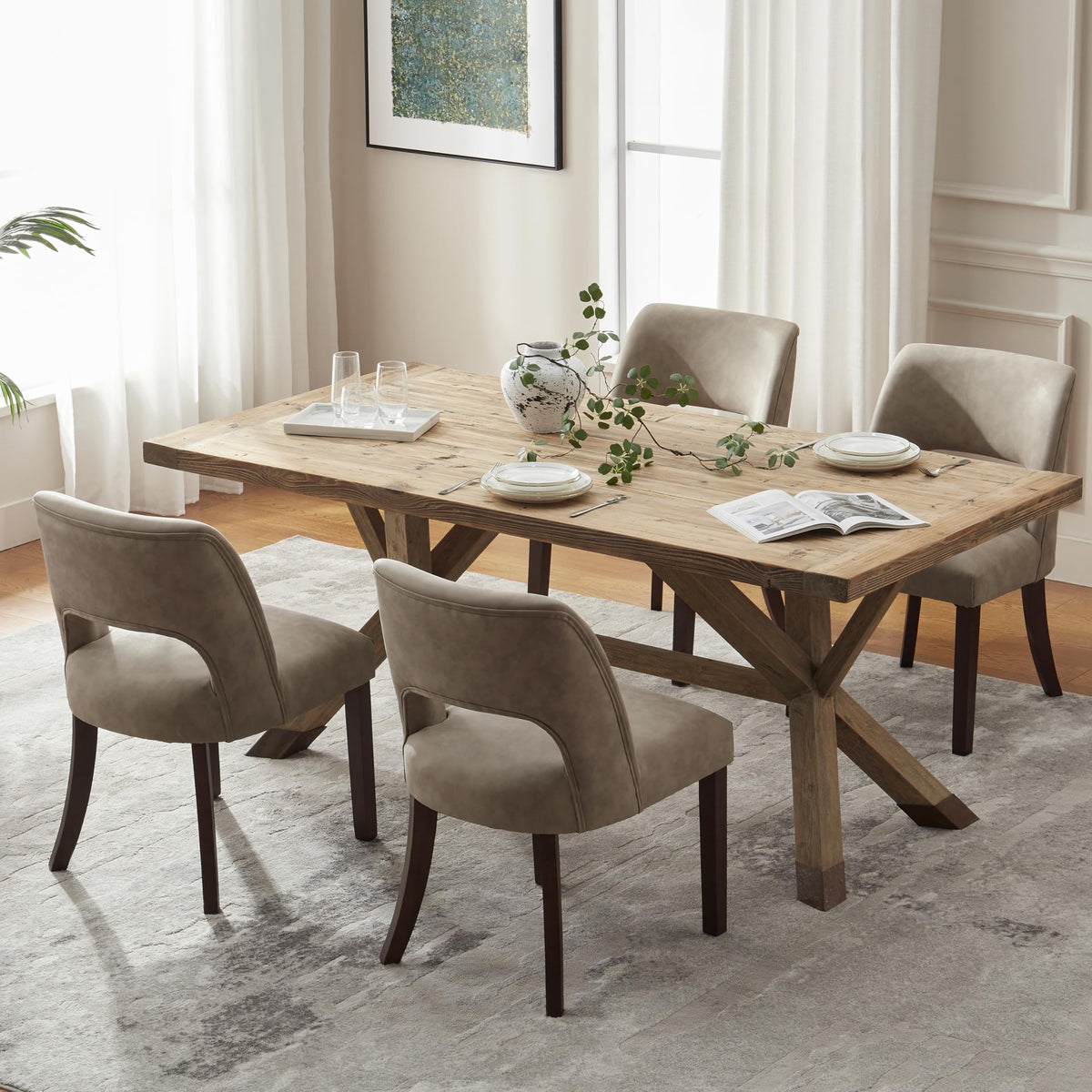 VKNOW Modern Dining Chairs Set of 4 with Rubberwood Legs, Beige