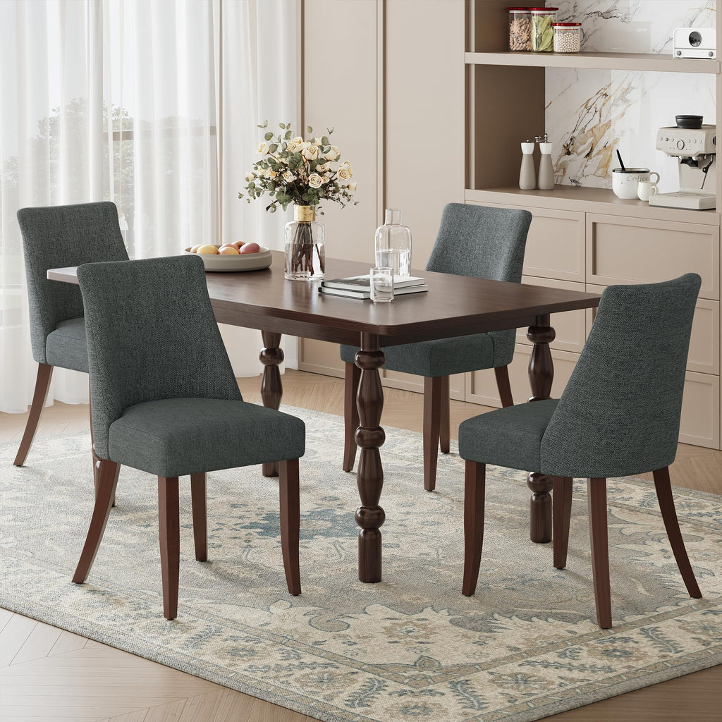 COLAMY Upholstered Dining Chairs Set of 6, Mid Century Modern Kitchen Chairs with Back, Farmhouse Fabric Side Dining Room Chairs with Wood Legs for Dining Room Restaurant, Brown
