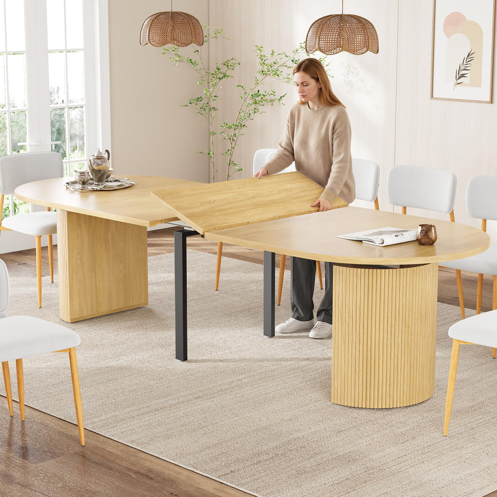 41 in-78 in Extendable Dining Room Table for 4-8, Round Expandable Kitchen Table with Fluted Base, Modern Oval Dinner Tables for Dining Room Kitchen Living Room (Black)