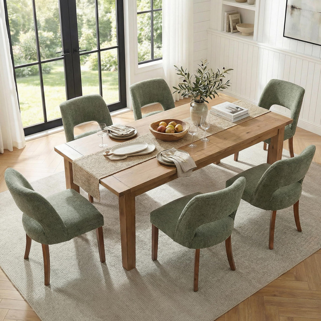 keoni Wooden Dining Chairs Set of 4 with Black Rubberwood Legs and Backrest