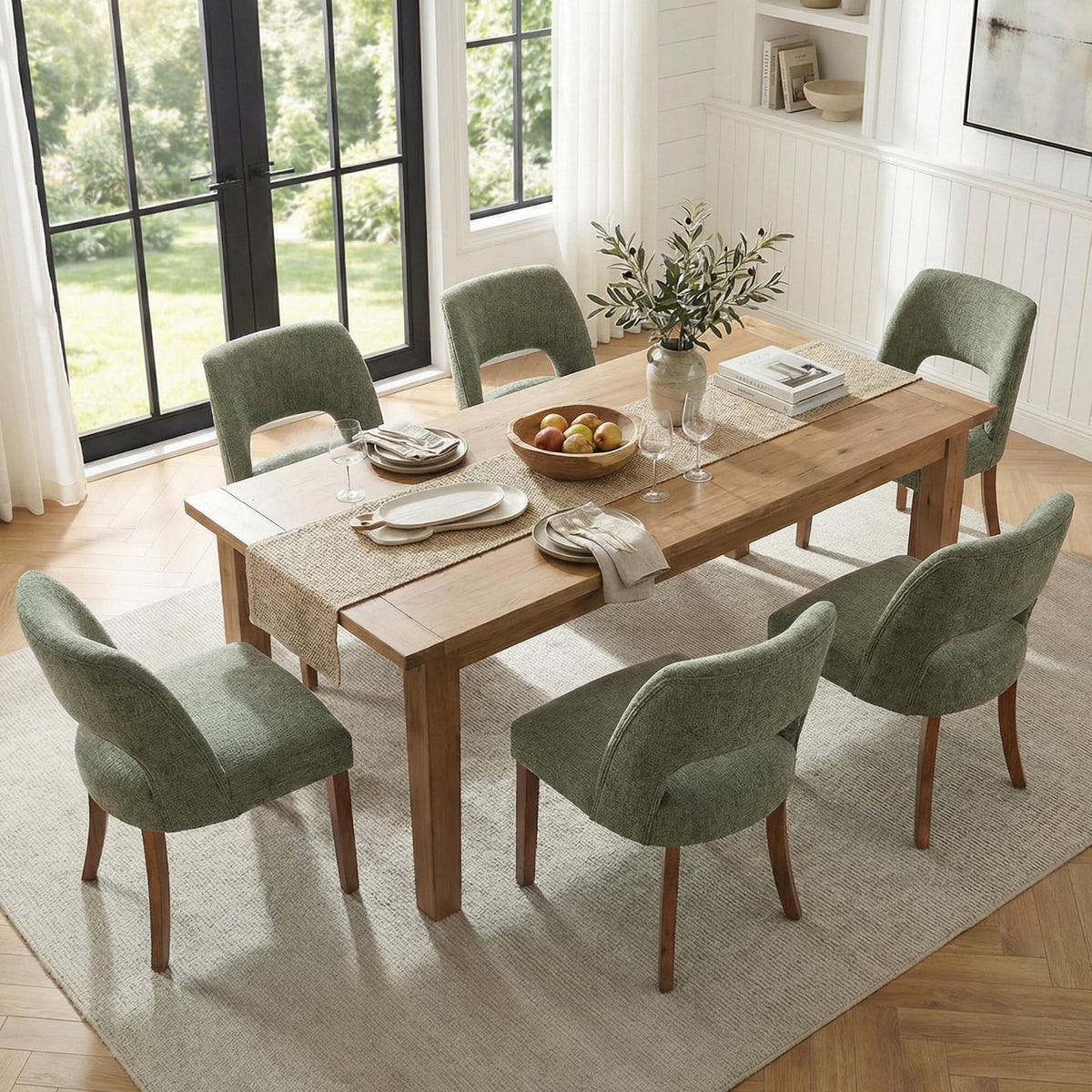 keoni Wooden Dining Chairs Set of 4 with Black Rubberwood Legs and Backrest
