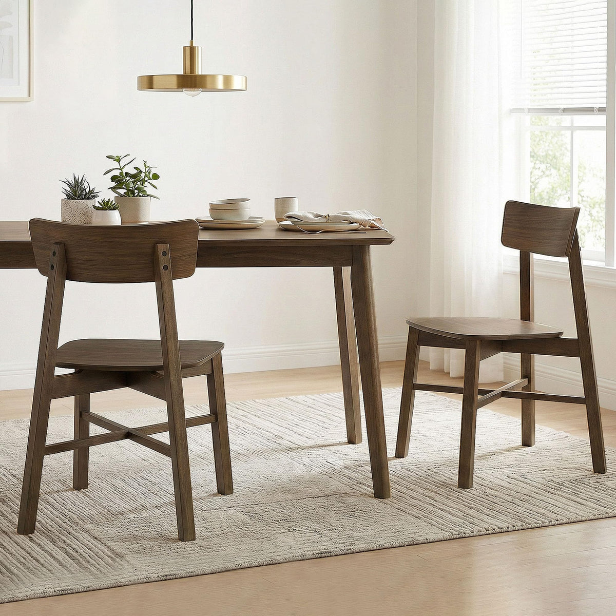CHITA Soild Wood Dining Chairs Set of 4, Oak Wood Kitchen Chairs, Walnut