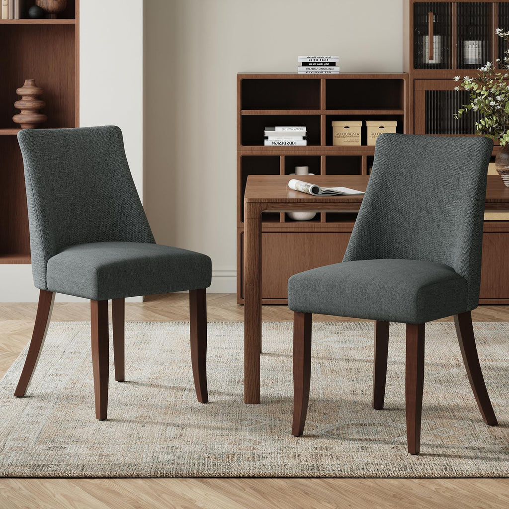 COLAMY Upholstered Dining Chairs Set of 6, Mid Century Modern Kitchen Chairs with Back, Farmhouse Fabric Side Dining Room Chairs with Wood Legs for Dining Room Restaurant, Brown