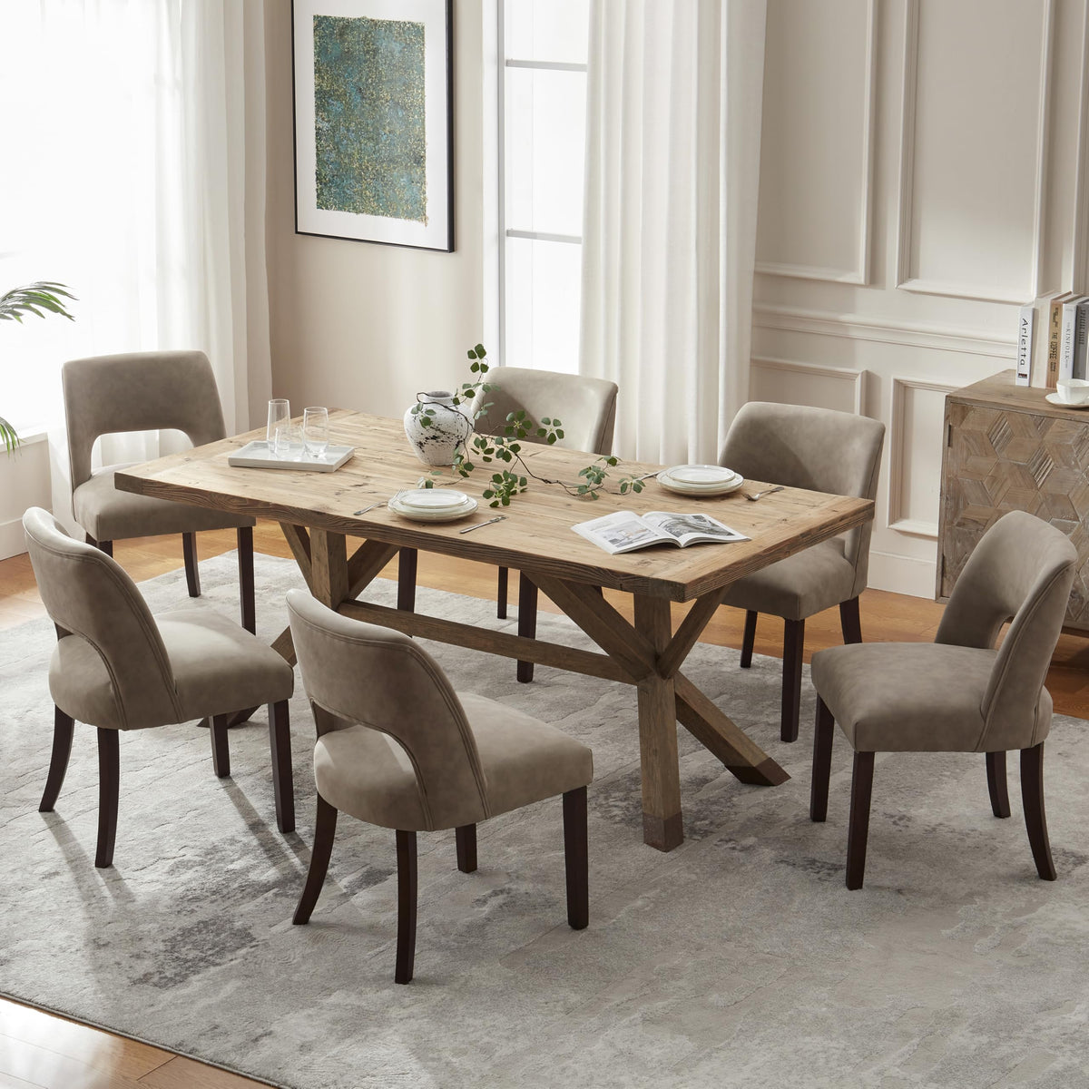 VKNOW Modern Dining Chairs Set of 4 with Rubberwood Legs, Beige