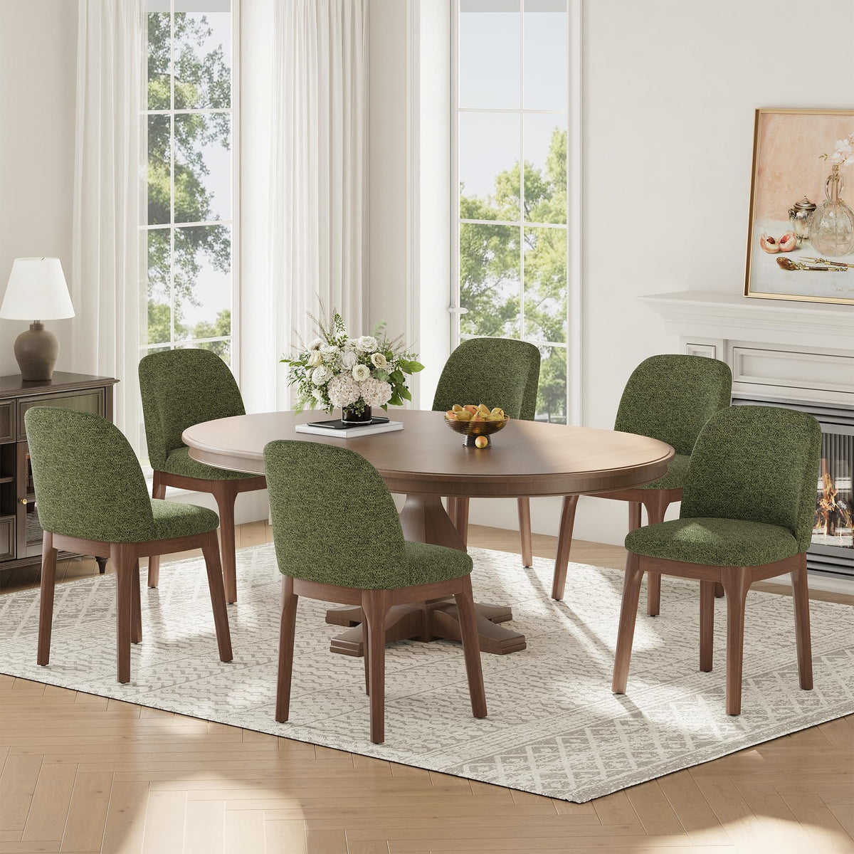 MALOL Wooden Dining Chairs Set of 6, Upholstered Kitchen & Dining Room Chairs with Thickened Wooden Legs, Farmhouse Side Chairs, Beige
