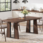DWVO 70" Farmhouse Rectangular Dining Table for 6-8, Wooden, Dark Walnut