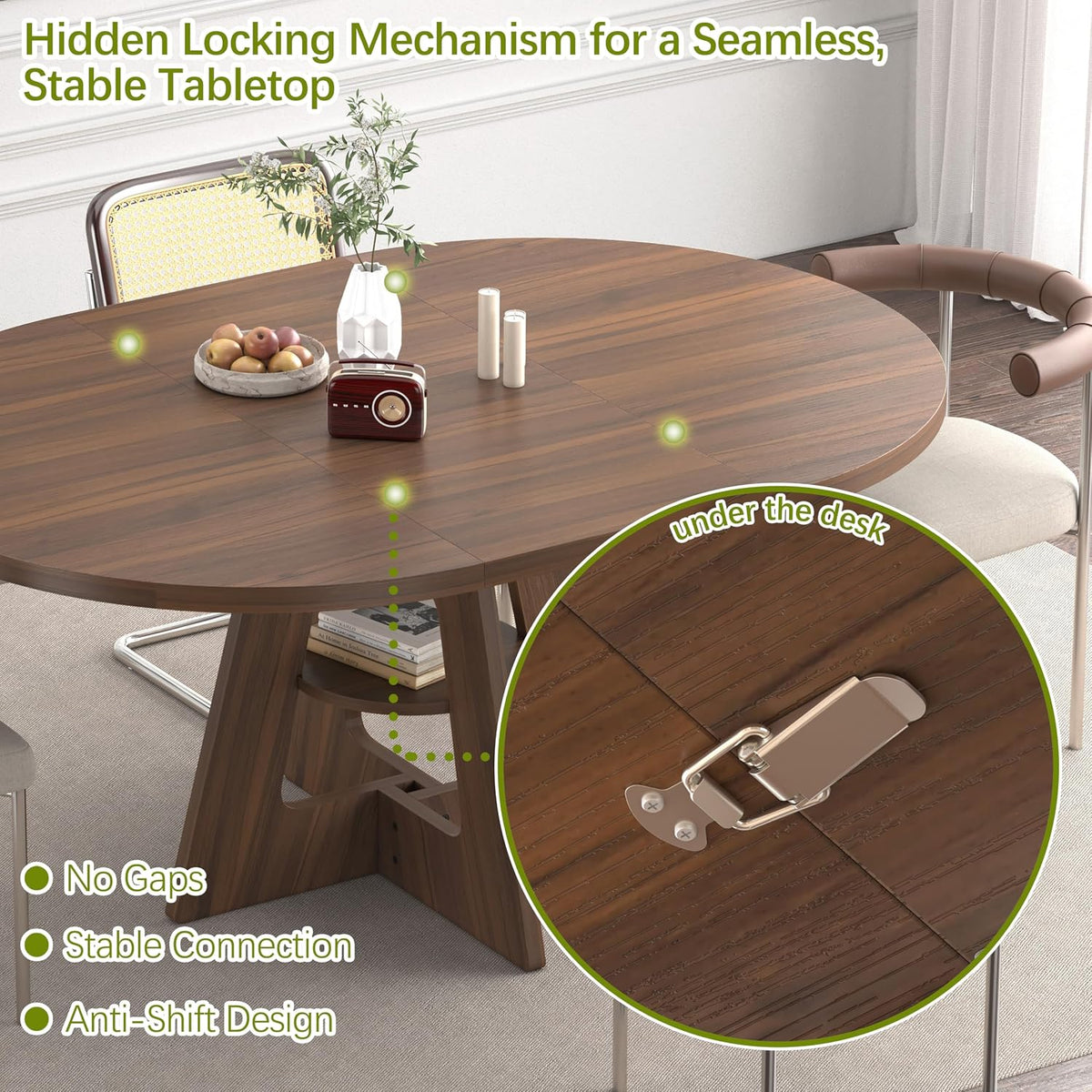 47.2"-63" Extendable Round Dining Table for 4-8, Kitchen Table