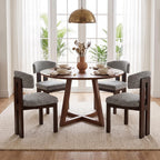 COLAMY Upholstered Dining Chairs Set of 6, Solid Wood Wobble-Free Modern Kitchen Accent Seating for Long Family Dinners, Mid Century Beige Fabric & Walnut Finish,Camel