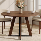 MECHYIN 42 inch Round Dining Table for 4, Farmhouse Kitchen Table, Round Dining Room Table with Metal Legs for Small Spaces & Apartment, Space-Saving Circle Wood Dinner Table, Walnut