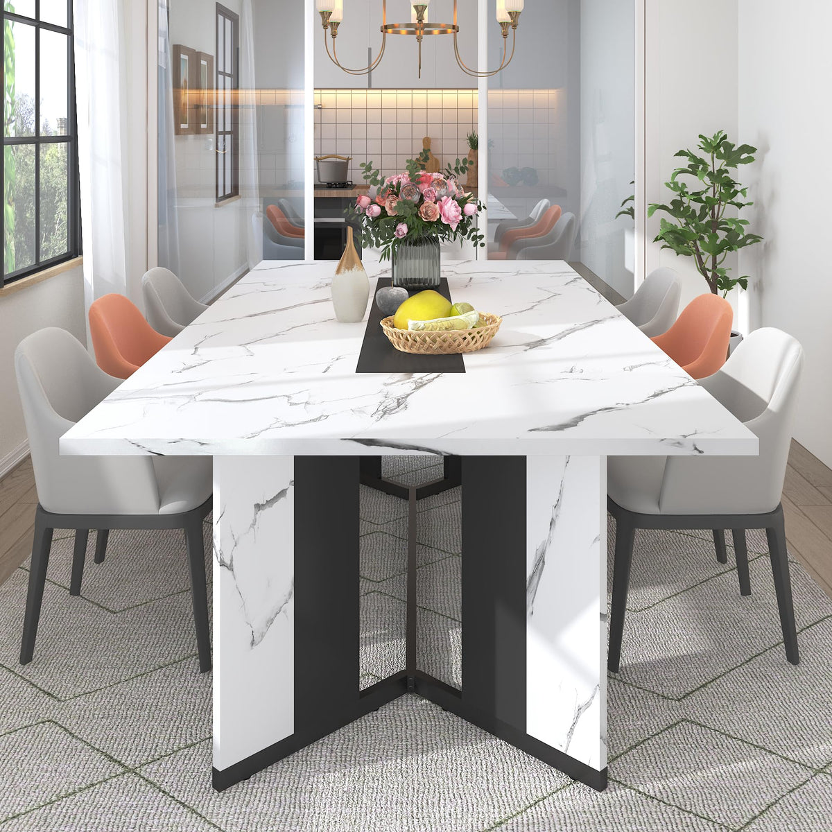 Hlivelood 94Inch Large Dining Table for 8 10 People,Wooden Rectangular Kitchen Table W/Waterproof Tabletop,Large Rectangle Furniture W/Adjustable Legs,Brown Dinner Table for Kitchen Dining Room(94IN)
