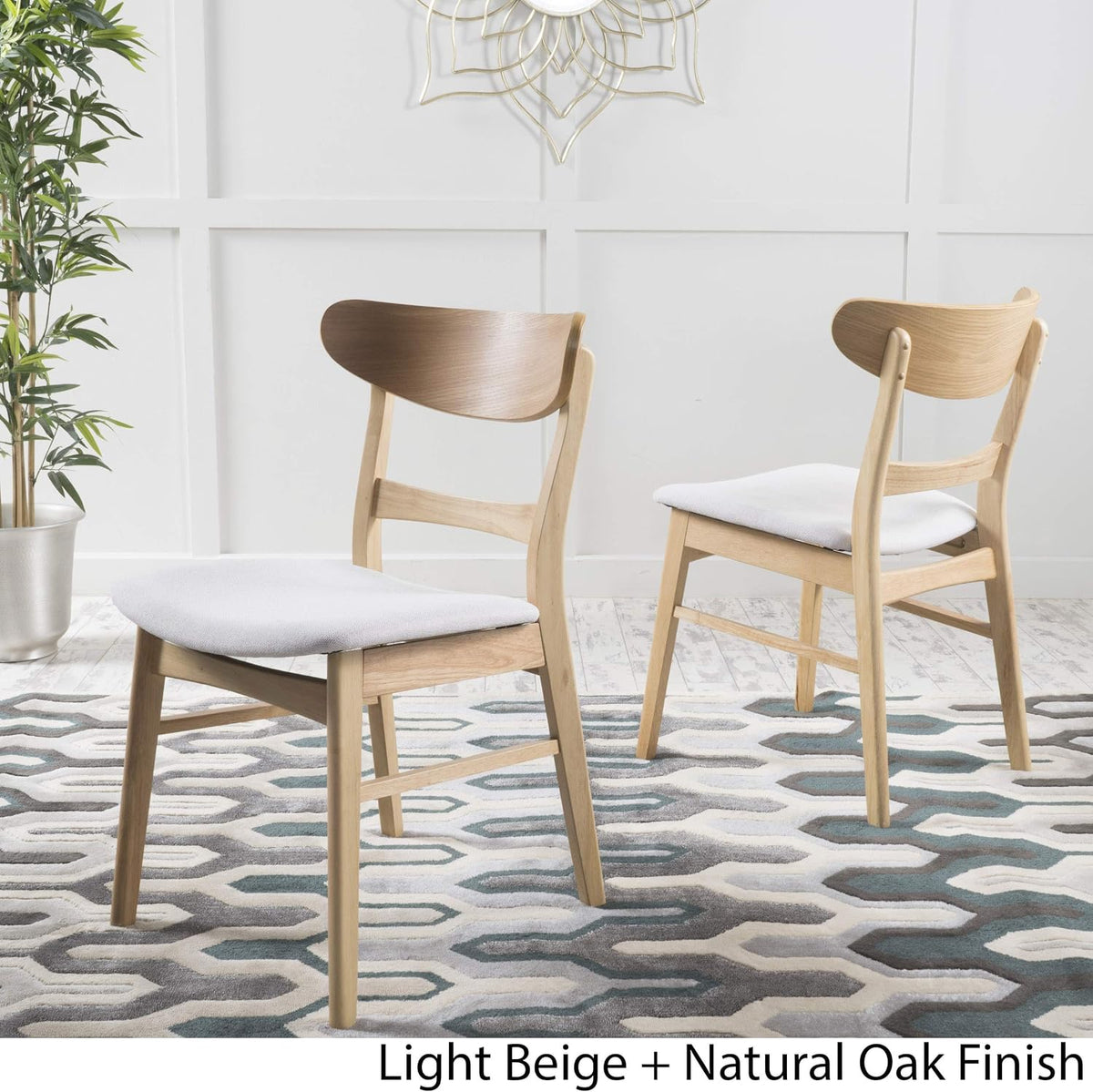 Christopher Knight Home Idalia Dining Chairs, 2-Pcs Set, Light Beige / Oak Finish