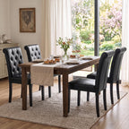 LSSPAID Dining Chairs Set of 6, Modern Armless Parsons Side Chairs, Upholstered Button-Tufted PU Leather Dining Kitchen Chairs with Solid Wood Legs, Brown