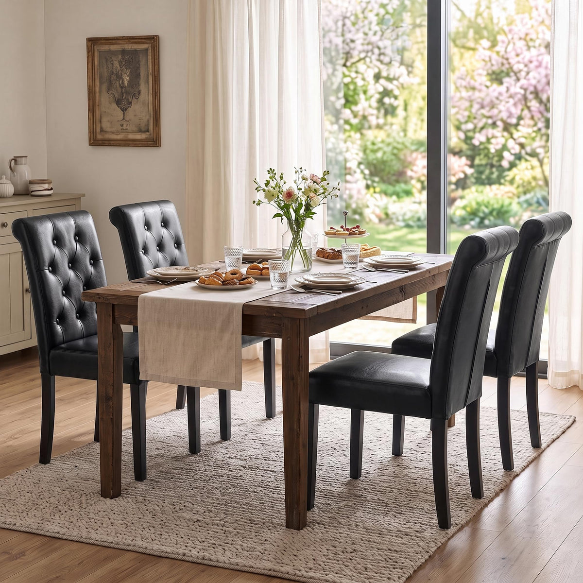 LSSPAID Dining Chairs Set of 6, Modern Armless Parsons Side Chairs, Upholstered Button-Tufted PU Leather Dining Kitchen Chairs with Solid Wood Legs, Brown