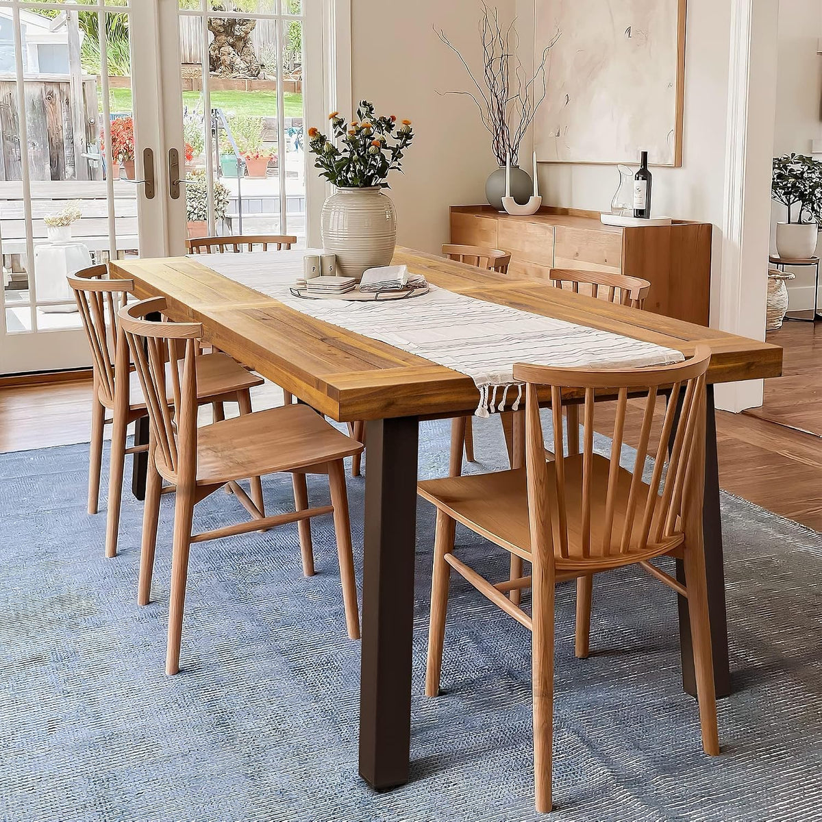 Devoko 6 Person Acacia Wood Dining Table for Kitchen,Natural