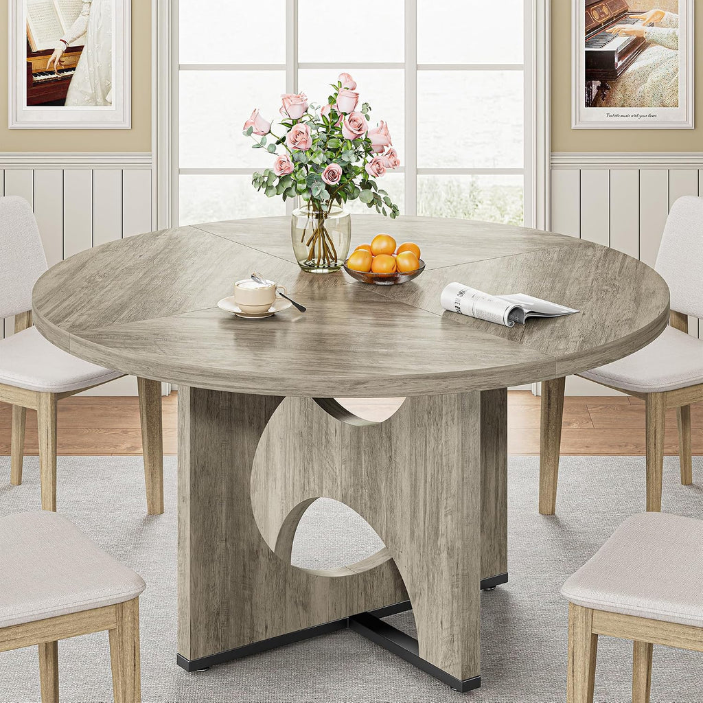 IRONCK 47" Round Dining Table for 4 with Pedestal Base, Gray