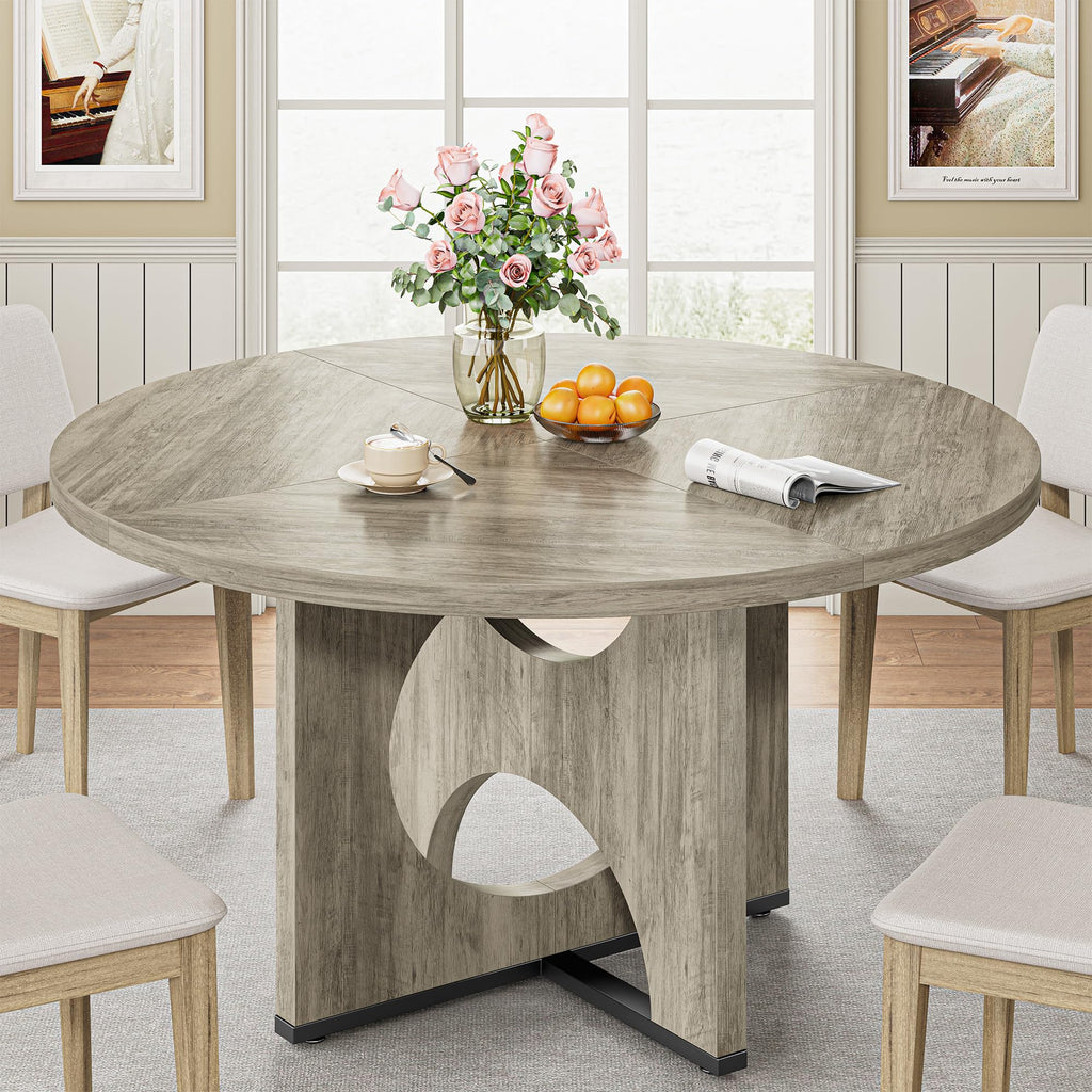 IRONCK 47" Round Dining Table for 4 with Pedestal Base, Gray