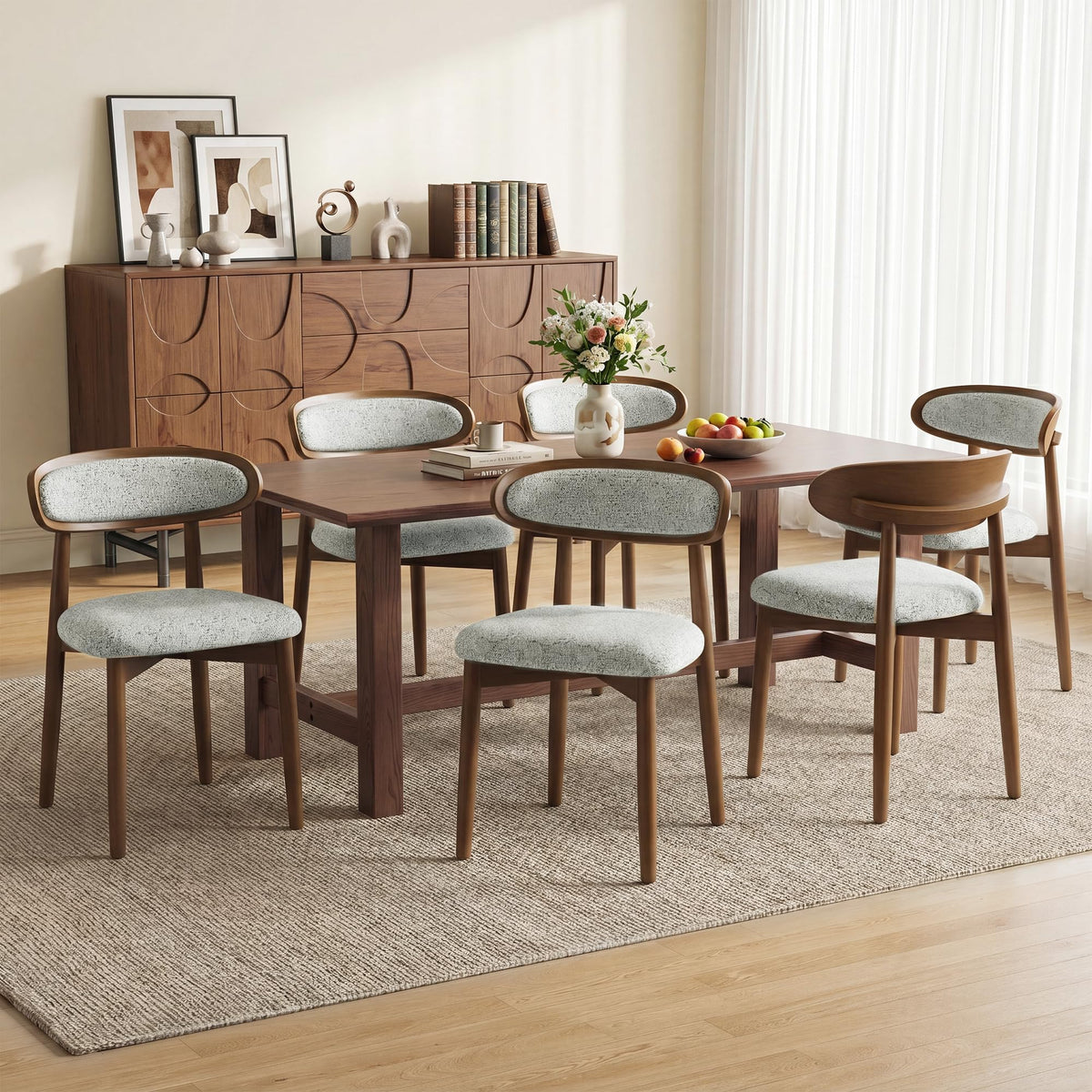 Wooden Dining Chairs set of 4, Farmhouse Dinner Chairs with Curved Back
