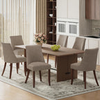 COLAMY Upholstered Dining Chairs Set of 6, Mid Century Modern Kitchen Chairs with Back, Farmhouse Fabric Side Dining Room Chairs with Wood Legs for Dining Room Restaurant, Brown