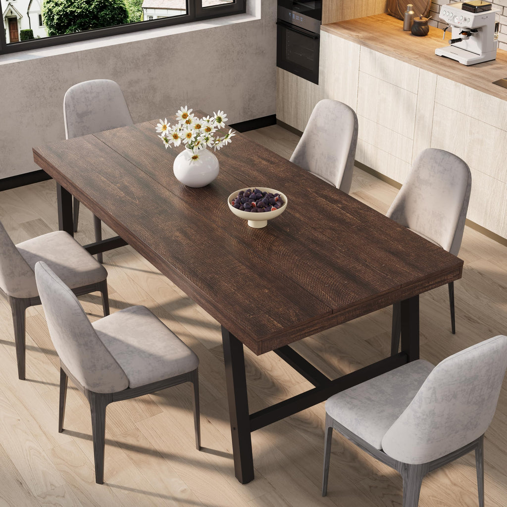 Garvee 79" Heavy Duty Kitchen Table, Rustic Dining Table, Brown