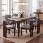 COLAMY Upholstered Dining Chairs Set of 6, Solid Wood Wobble-Free Modern Kitchen Accent Seating for Long Family Dinners, Mid Century Beige Fabric & Walnut Finish,Camel
