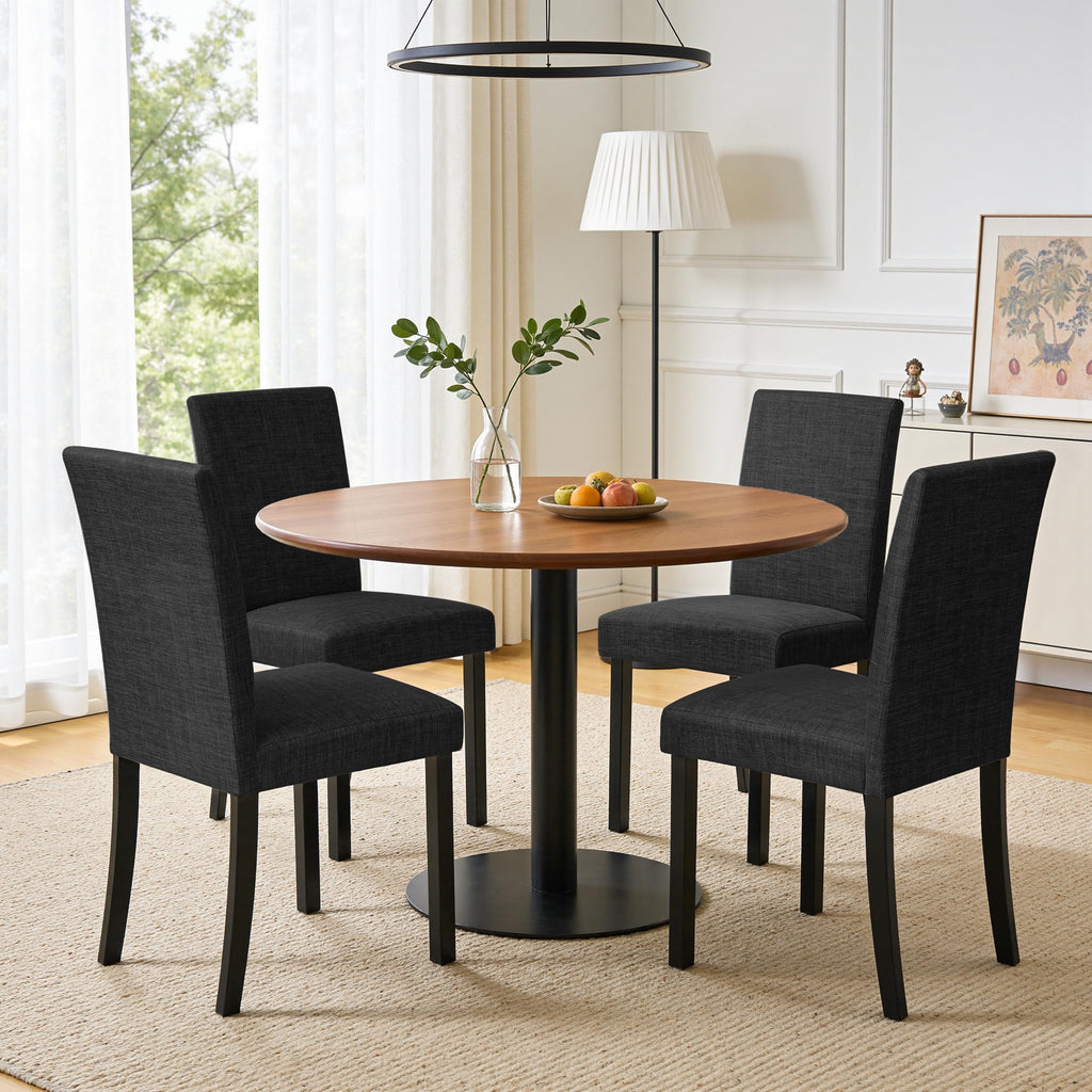 CHUN YI Dining Chairs Set of 4, Upholstered Dining Room Chairs, Modern Farmhouse Parsons Chairs with Solid Wood Legs & Fabric Padded Seat for Kitchen/Living Room/Restaurant, Beige