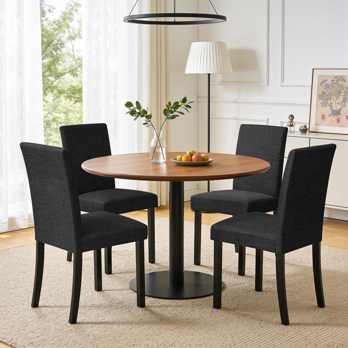 CHUN YI Dining Chairs Set of 4, Upholstered Dining Room Chairs, Modern Farmhouse Parsons Chairs with Solid Wood Legs & Fabric Padded Seat for Kitchen/Living Room/Restaurant, Beige