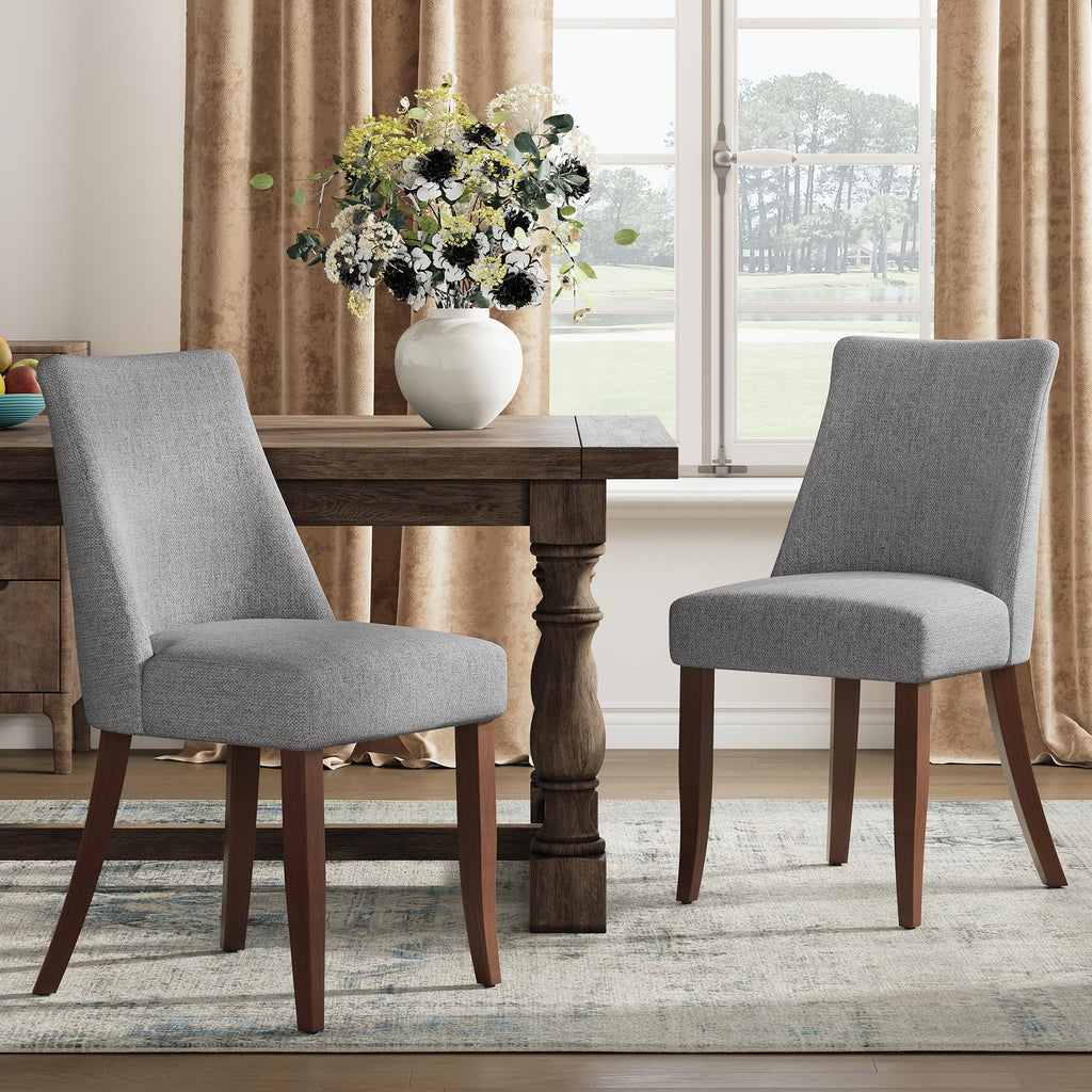 COLAMY Upholstered Dining Chairs Set of 6, Mid Century Modern Kitchen Chairs with Back, Farmhouse Fabric Side Dining Room Chairs with Wood Legs for Dining Room Restaurant, Brown