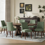 COLAMY Upholstered Dining Chairs Set of 6, Mid Century Modern Kitchen Chairs with Back, Farmhouse Fabric Side Dining Room Chairs with Wood Legs for Dining Room Restaurant, Brown