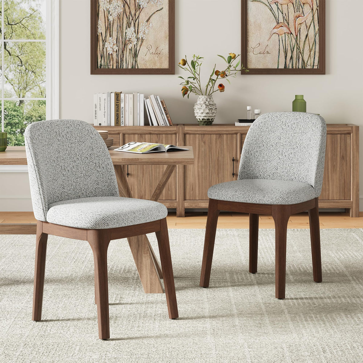 MALOL Wooden Dining Chairs Set of 6, Upholstered Kitchen & Dining Room Chairs with Thickened Wooden Legs, Farmhouse Side Chairs, Beige