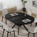 42"-58" Extendable Round Dining Table for 4-6, Kitchen Oval Table with Built-in Flip Leaf & Storage Shelf, Space Saving Modern Design with Sturdy Metal Legs for Kitchen, Living Room & Small Apartments