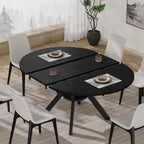 42"-58" Extendable Round Dining Table for 4-6, Kitchen Oval Table with Built-in Flip Leaf & Storage Shelf, Space Saving Modern Design with Sturdy Metal Legs for Kitchen, Living Room & Small Apartments
