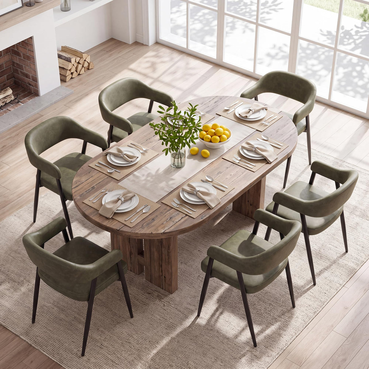HNY Modern Dining Room Arm Chairs Set of 6, Retro Faux Leather Upholstered Barrel Dining Chairs with Arms Mid-Century Brown Accent Chair with Metal Legs, Open-Back Kitchen Side Chair for Living Room