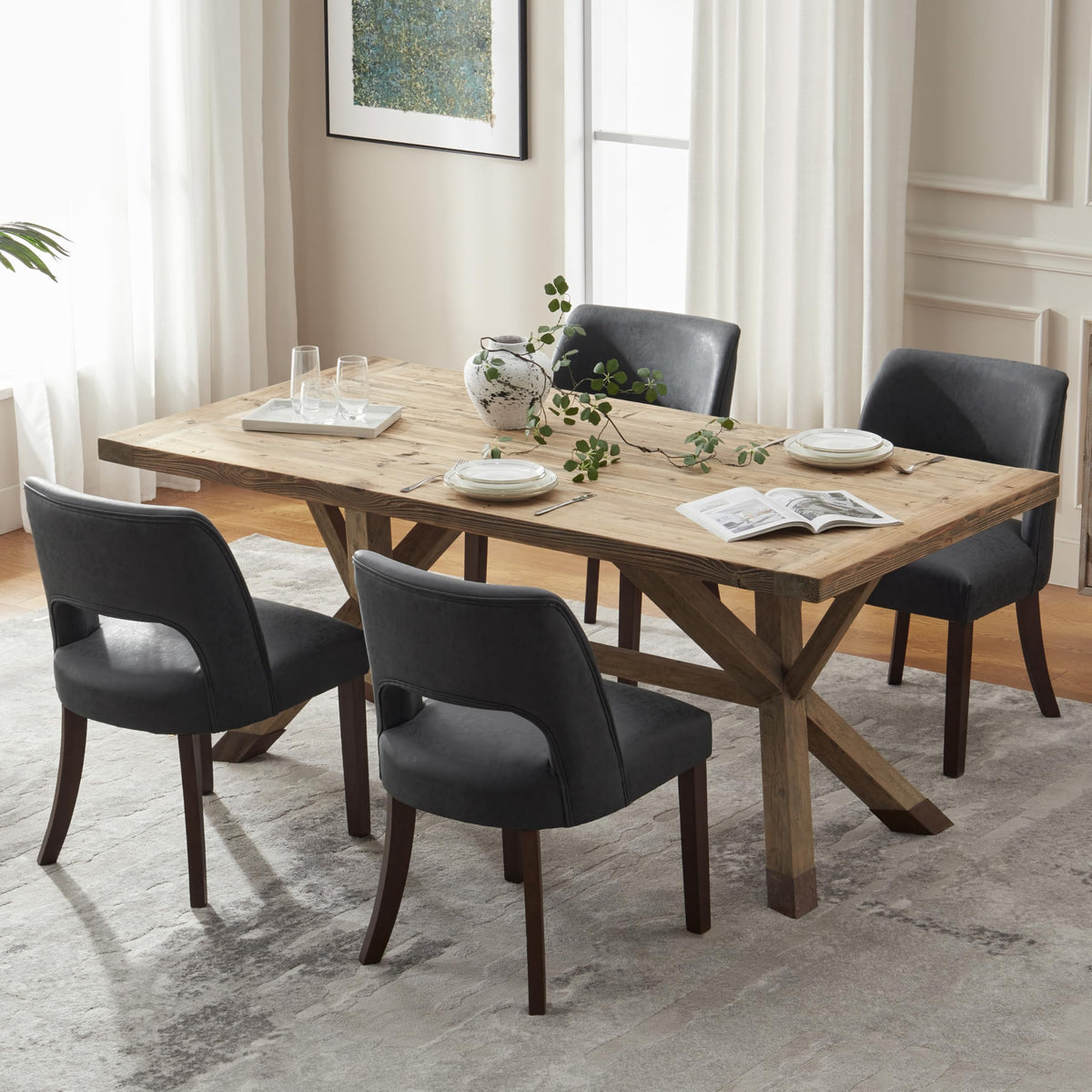 VKNOW Modern Dining Chairs Set of 4 with Rubberwood Legs, Beige