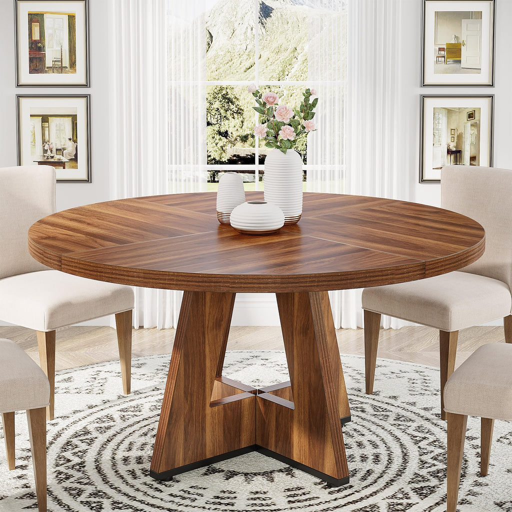 Tribesigns 47 inch Round Dining Table Wood Kitchen Table for Dining Room, 47" Dinner Room Tables for 4-6, Farmhouse Accent Furniture with Wooden Tabletop and Cross Base, Black